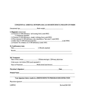 Congenital Adrenal Hyperplasia Follow-Up Form