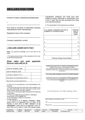 Affidavit of Annual Turnover and Shareholding