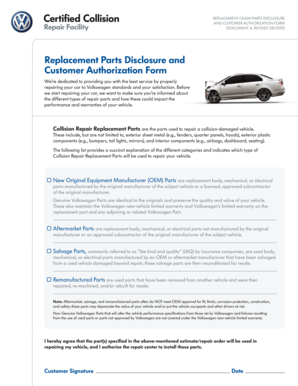 Replacement Parts Disclosure and Customer Authorization Form