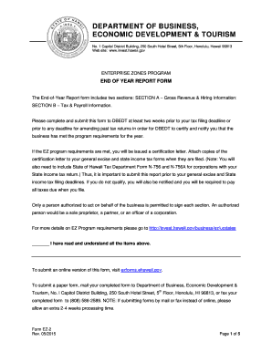 Hawaii Enterprise Zones Program End of Year Report Form