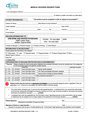 Request for medical records form - Medical Records Request Form - APM Spine and...