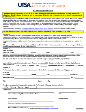 Military Duty Statement for Texas Resident Tuition
