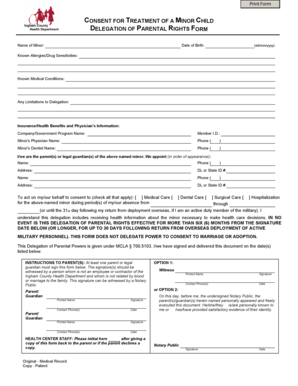 Consent form in english - Consent for treatment of a minor child delegation of parental rights form