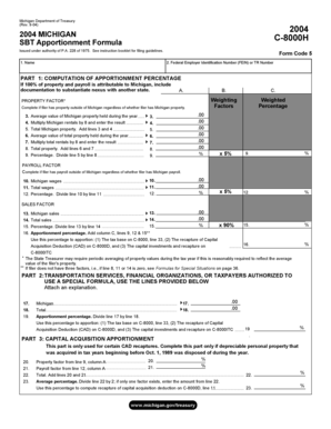 Michigan SBT Apportionment Formula C-8000H