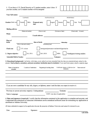 Indiana University Supplemental Application for Admission