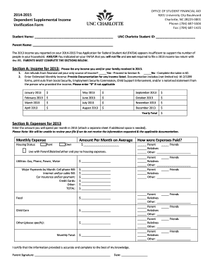 Parent Supplemental Income Statement - Financial Aid - finaid uncc