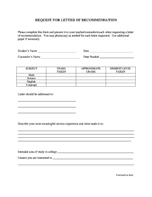 Request for Letter of Recommendation