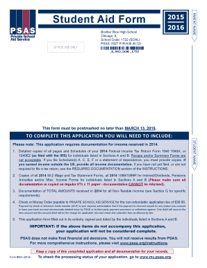 Student Aid Form 2015
