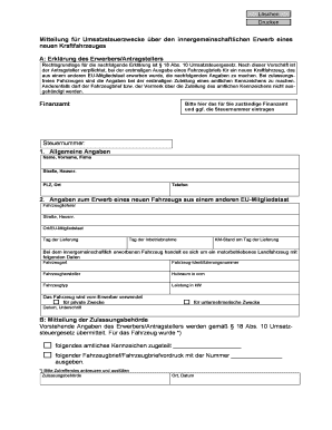 Mitteilung für Umsatzsteuerzwecke über den innergemeinschaftlichen Erwerb eines neuen Kraftfahrzeuges