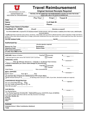 University of Utah Travel Reimbursement Form