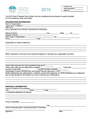 2015 Grant Proposal Cover Sheet