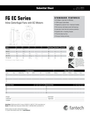 Fantech FG EC Series Inline Centrifugal Fan Specifications