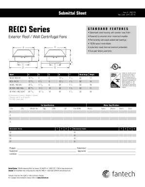 Fantech RE(C) Series Centrifugal Fan Specifications