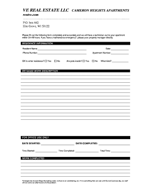 Maintenance request form example - Maintenance Request Form - VE Real Estate, LLC.