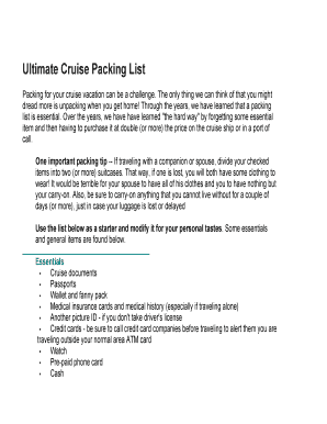 ultimate cruise packing list pdf