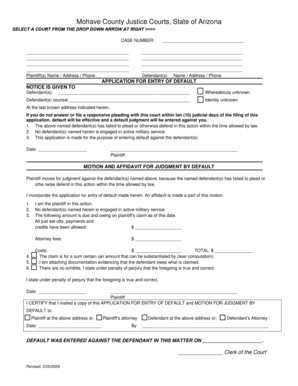 Arizona Application for Entry of Default