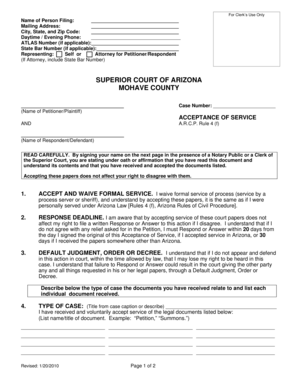 Arizona Acceptance of Service Form