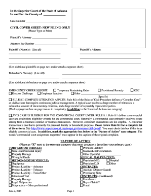 Arizona Civil Cover Sheet