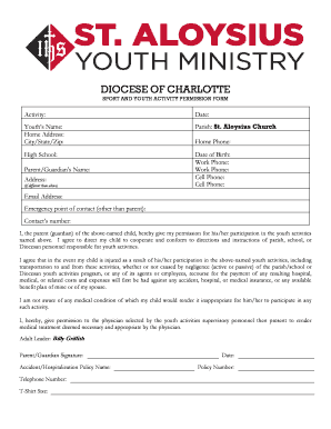 Diocese of Charlotte Youth Activity Permission Form