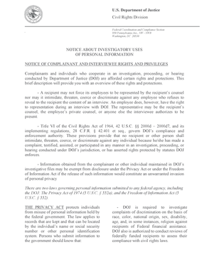 US DOJ Civil Rights Complaint Form