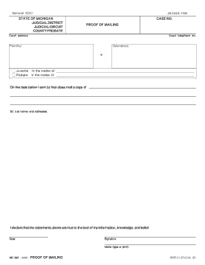 Michigan Proof of Mailing Form