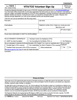 Form 14310 (Rev. 10-2015). VITA/TCE Volunteer Sign Up - irs