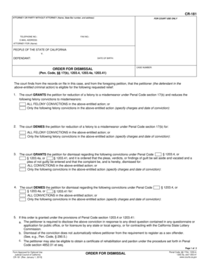 California Order for Dismissal CR-181