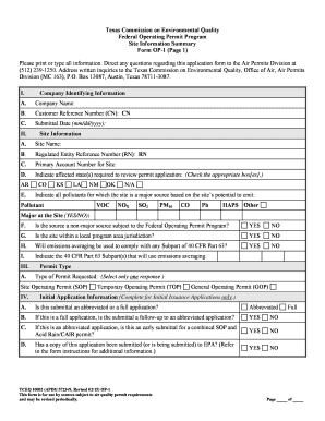 Texas Federal Operating Permit Application Form OP-1