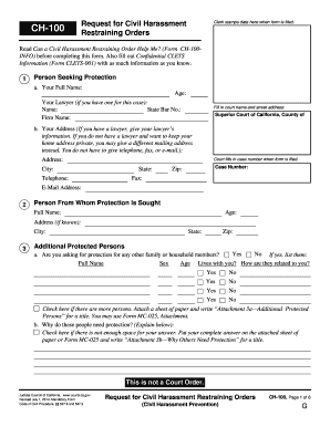 California Civil Harassment Restraining Order Form CH-100