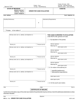 Michigan Order for Case Evaluation
