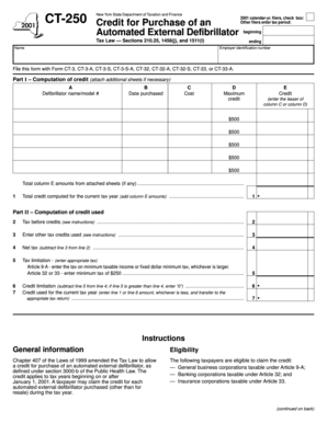 New York State Automated External Defibrillator Credit Form