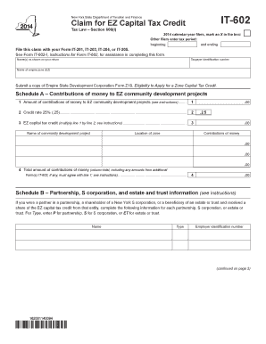 New York EZ Capital Tax Credit Claim Form IT-602