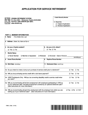 Virginia Service Retirement Application