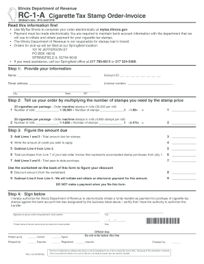 Illinois Cigarette Tax Stamp Order-Invoice
