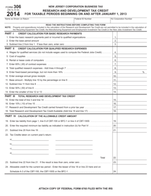 New Jersey Corporation Business Tax Form 306
