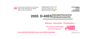District of Columbia D-40ES Estimated Tax Voucher