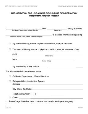 California Authorization for Use and Disclosure of Information