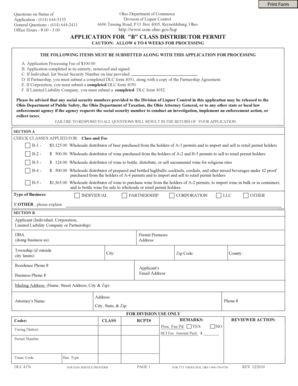 Ohio B Class Distributor Permit Application