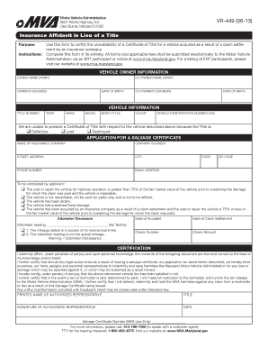 Maryland Insurance Affidavit for Salvage Certificate