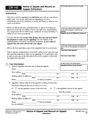 California Infraction Appeal Form CR-142