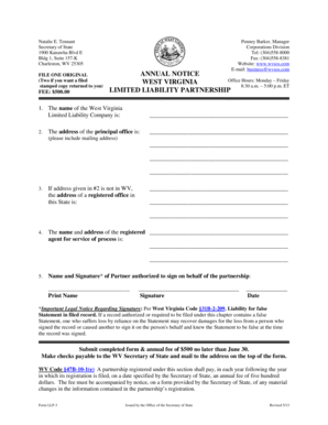 West Virginia Annual Notice for Limited Liability Partnership