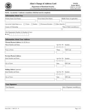 Alien's Change of Address Card USCIS Form AR-11