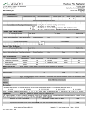 Vermont Duplicate Title Application