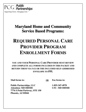 Maryland Personal Care Provider Enrollment Forms