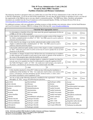 Texas PBR Checklist for Facilities