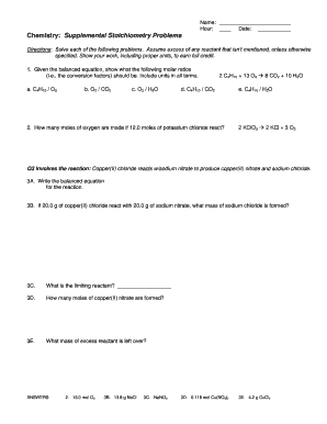 Chemistry Stoichiometry Problems Worksheet