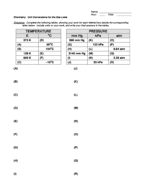 Chemistry Unit Conversions for the Gas Laws Worksheet