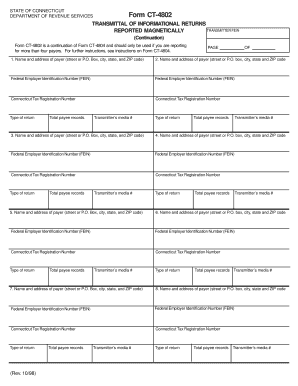 Connecticut Form CT-4802 Transmittal of Informational Returns