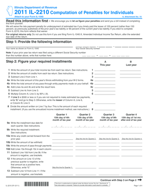 Illinois Form IL-2210 Computation of Penalties for Individuals