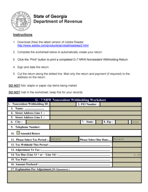 Georgia G-7 NRW Nonresident Withholding Return